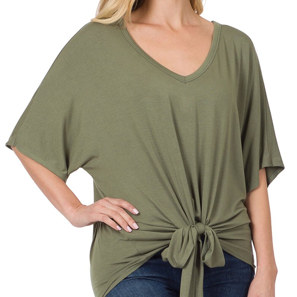 Zenana luxe rayon v-neck tie front top *MULTI COLORS*